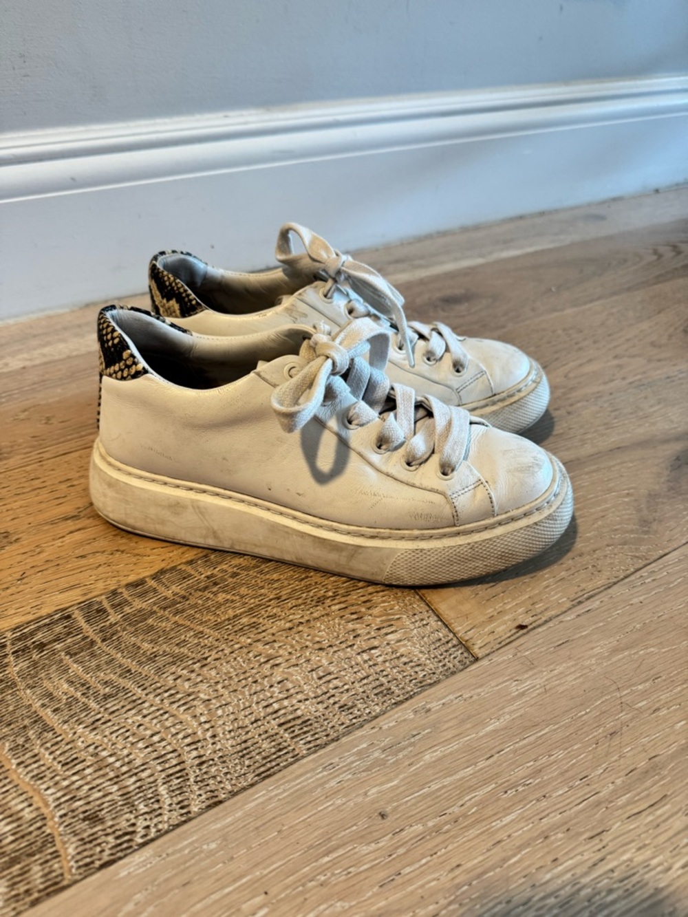 Vince White Leather Sneakers with Snakeskin Accent